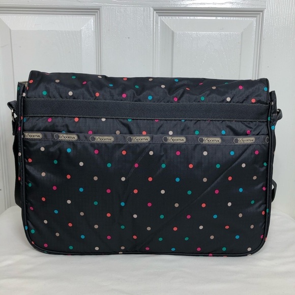 LeSportsac True Messenger Handbag Gray With Colorful Polka - Picture 2 of 16
